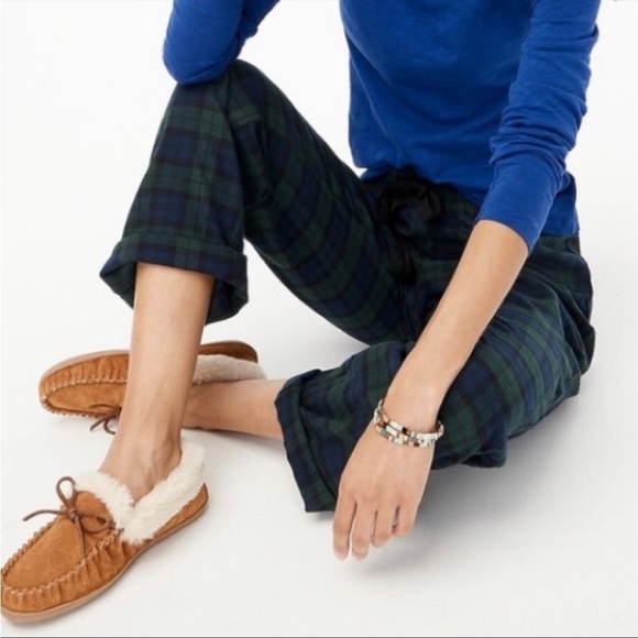 NWT J. Crew Factory Yarn Dyed Flannel Pajama in Green Blue Plaid - Picture 3 of 8